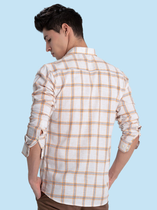 Orange Checked Casual Shirt