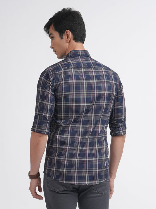 Navy Twill Checked Shirt
