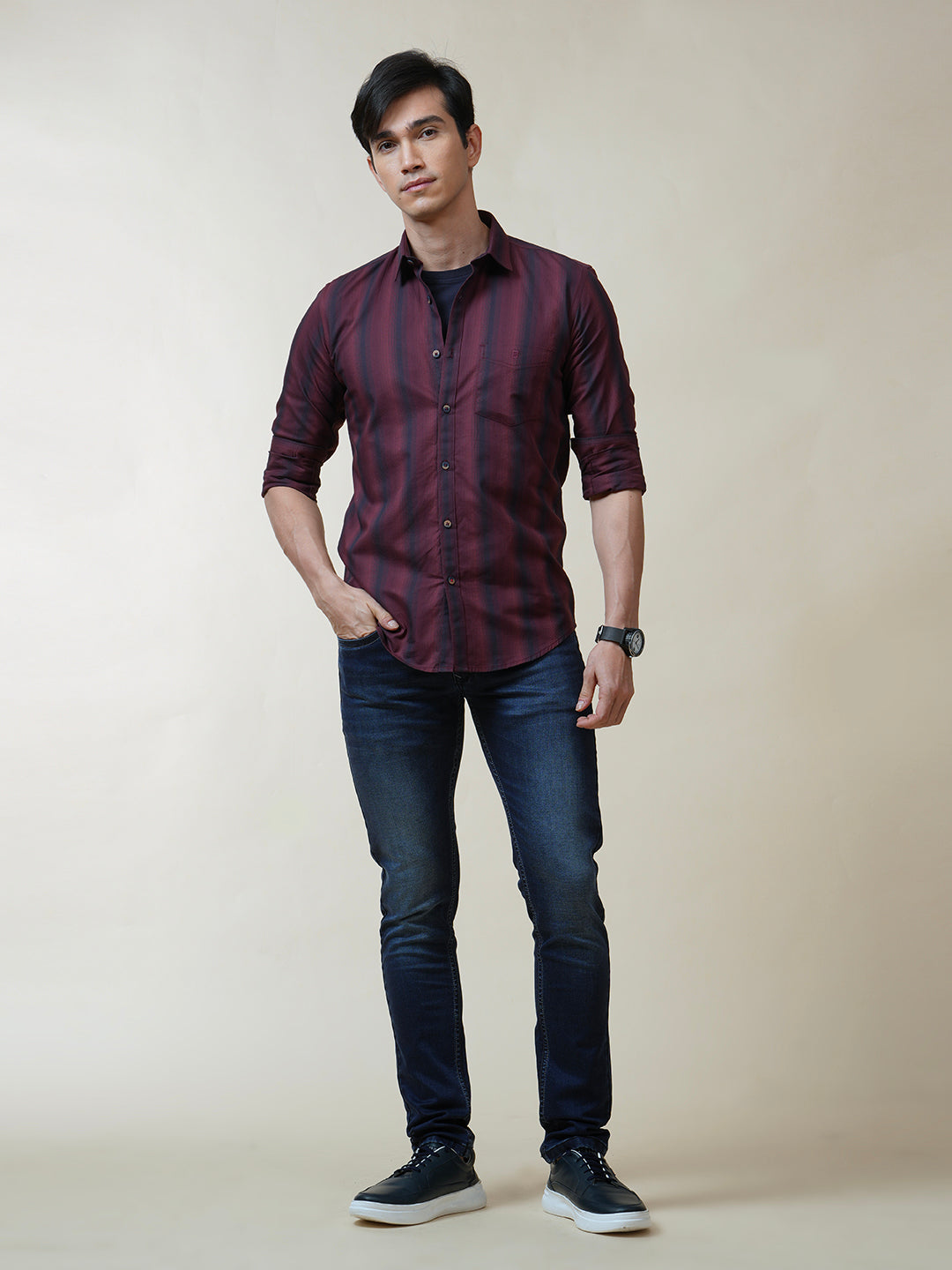 Maroon Stripes Casual Shirt