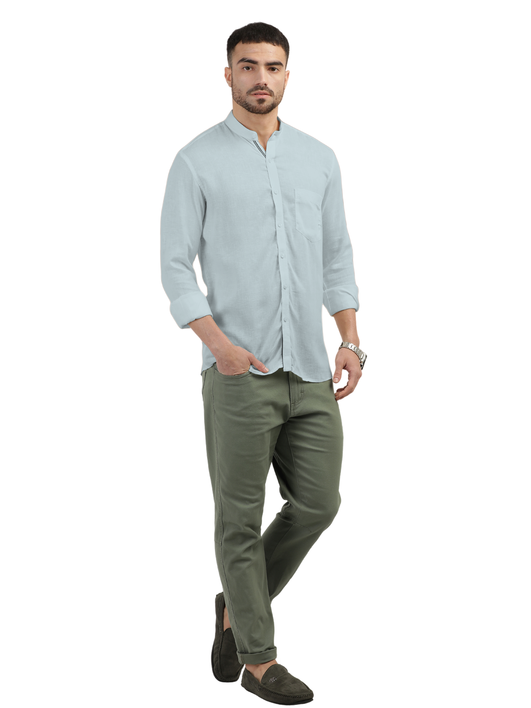 Mist Blue Solid Casual Shirt