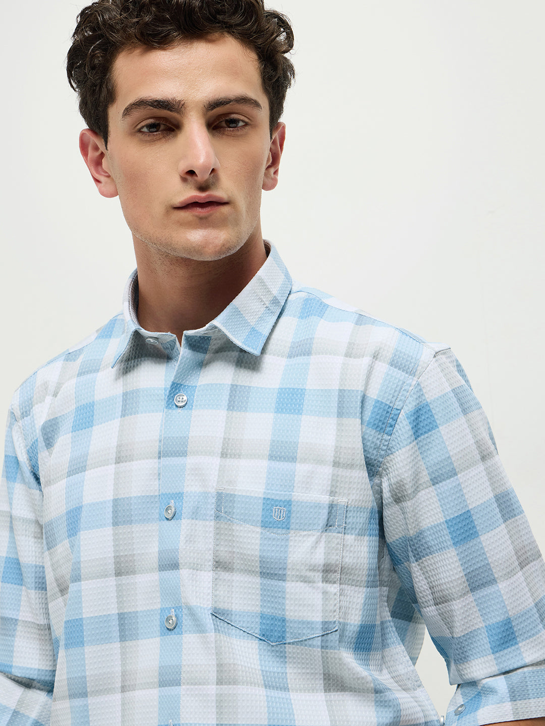 Blue Checked Semi Casual Shirt
