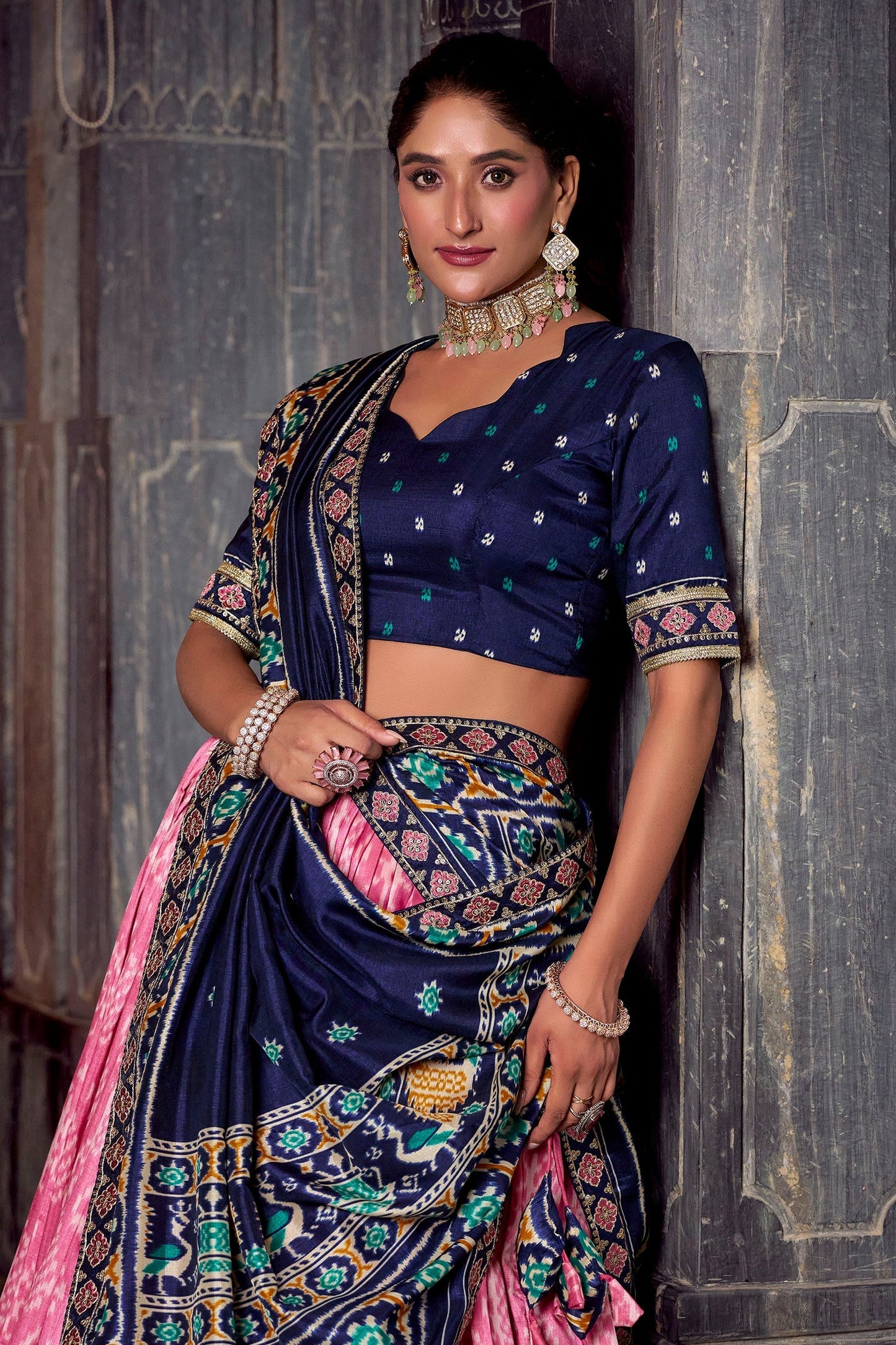 Light Pink Tussar Silk Printed Lehenga Choli