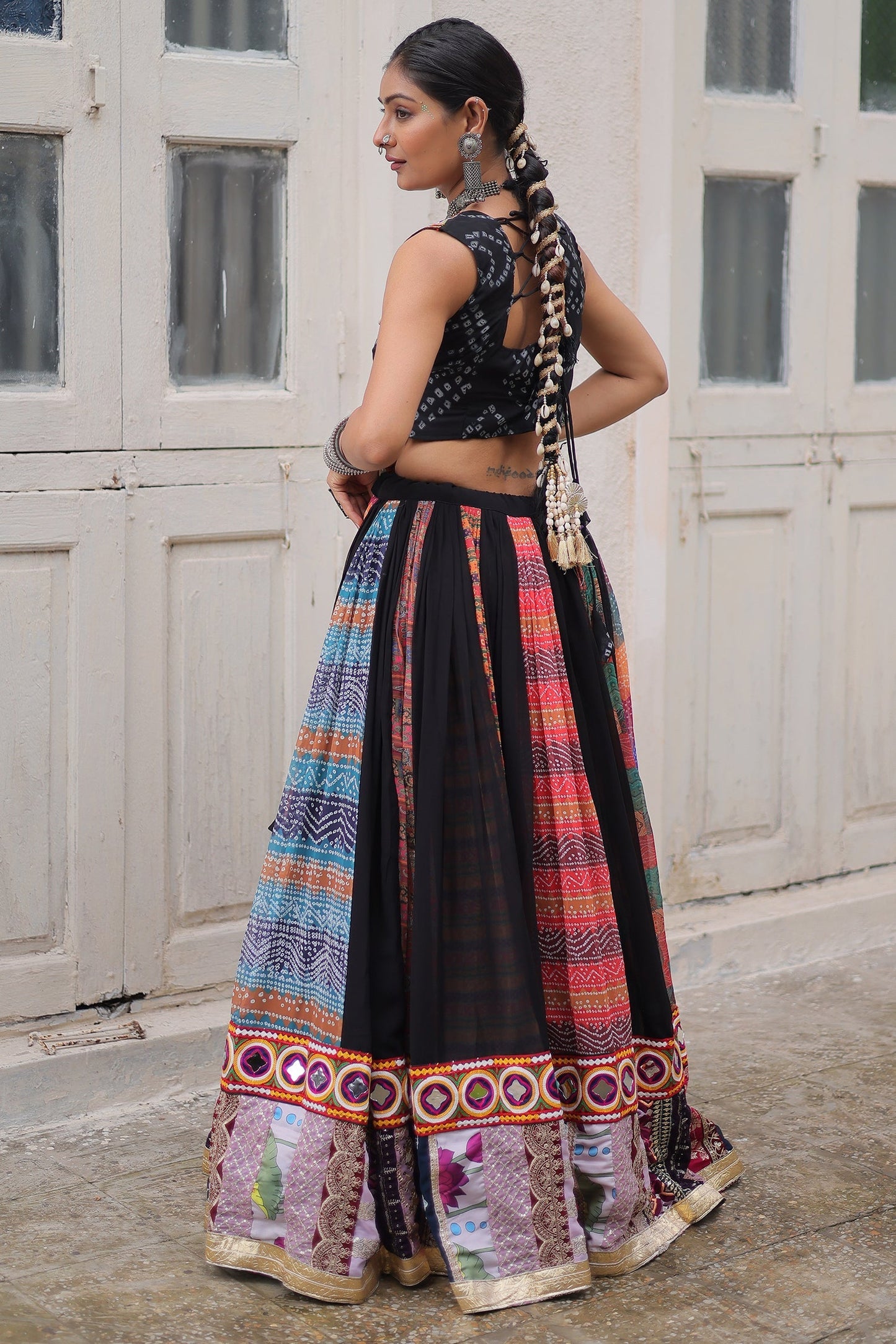 Multi Colored Georgette Kachchi Embroidered Chaniya Choli