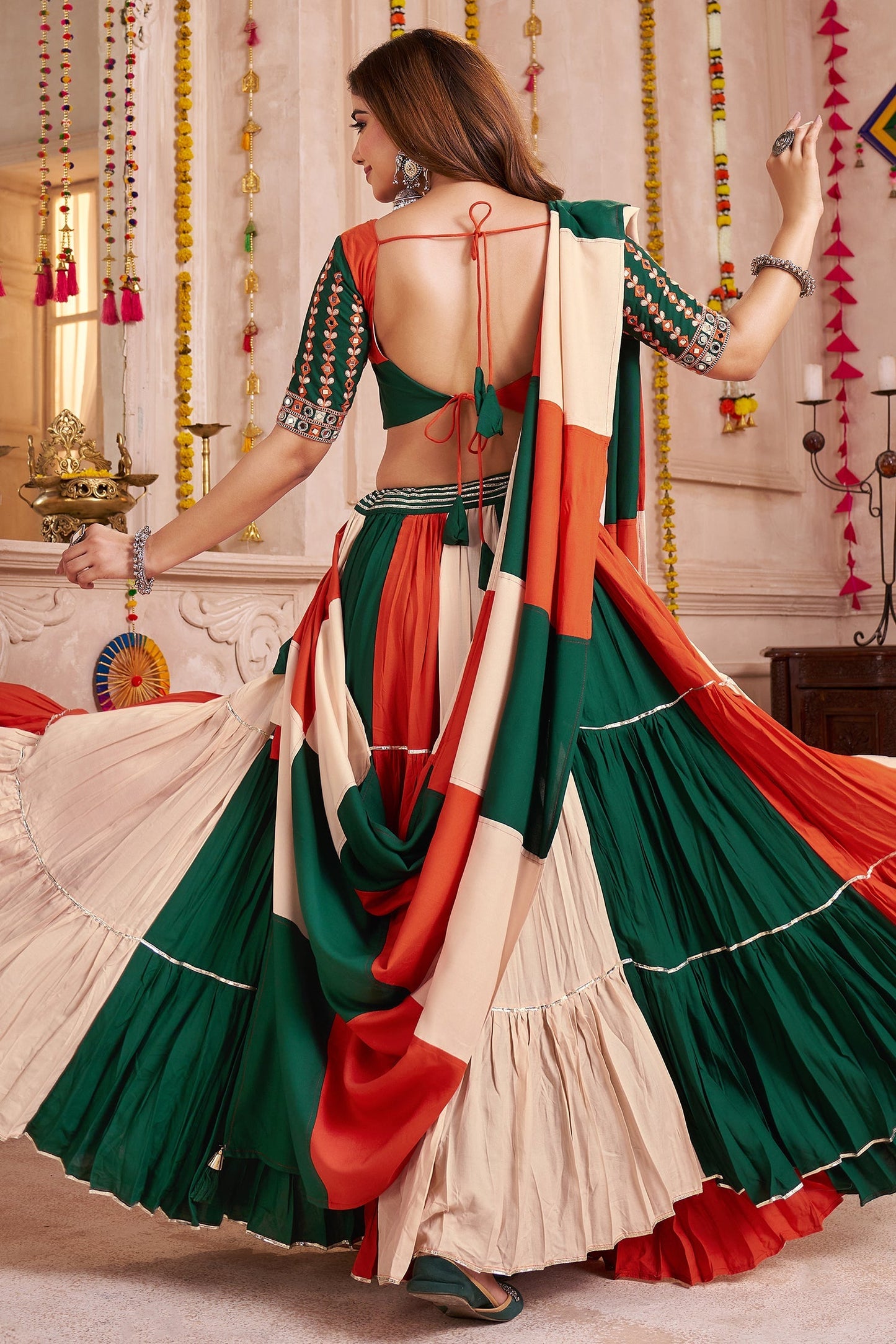 Multi Colored Viscose Chaniya Choli with Kachchi Work Dupatta