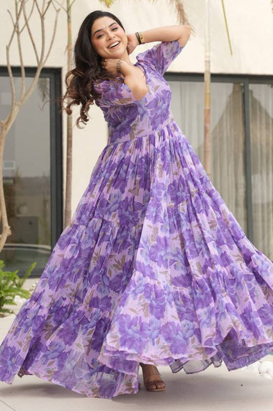 Georgette Floral Printed Flared Kurti