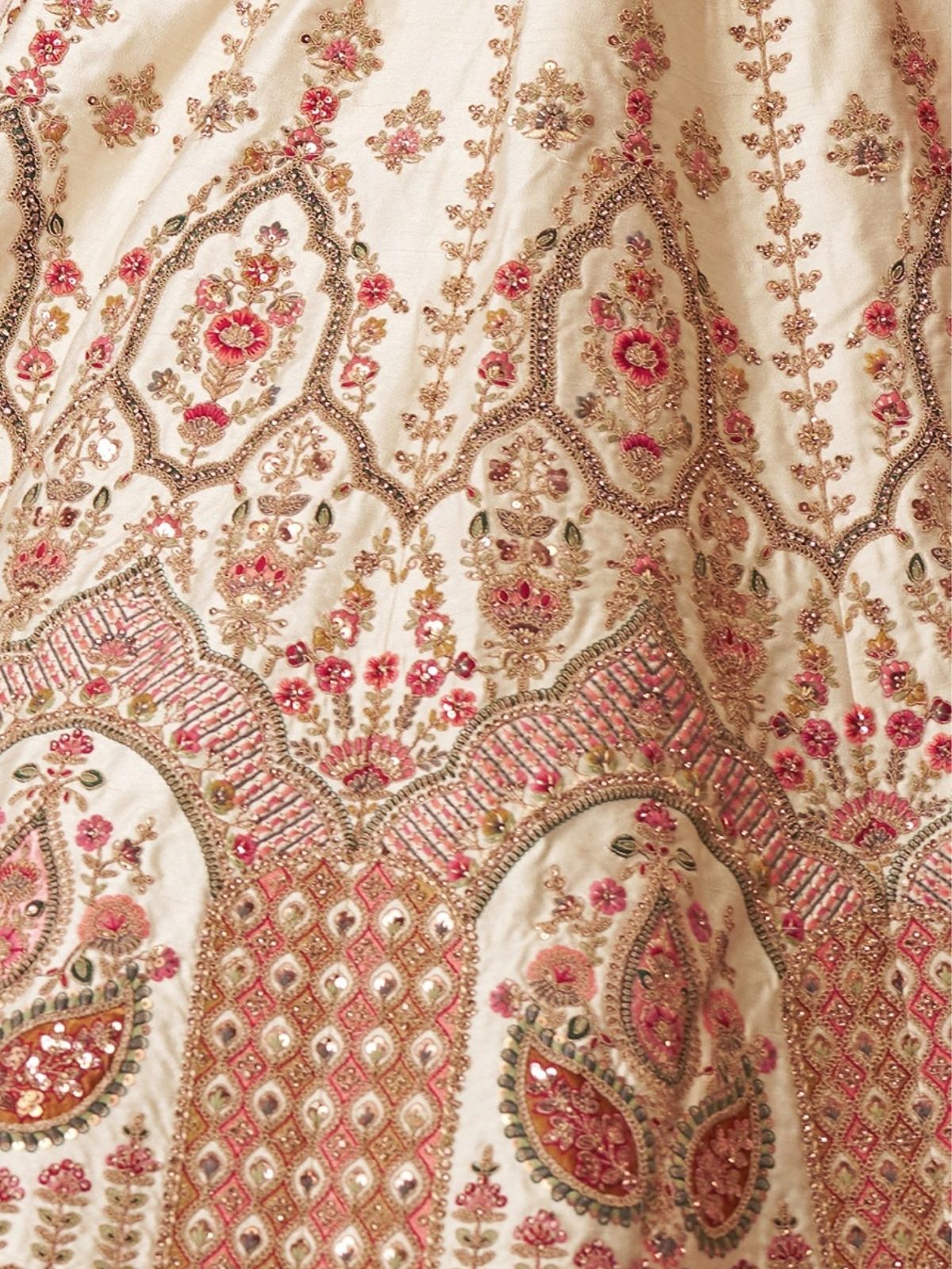 Odette Off White Silk Blend Embroidered Semi-Stitched Lehenga For Women