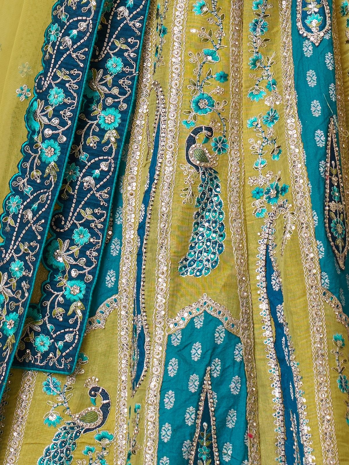 Odette Yellow Banarasi Silk Embroidered Semi-Stitched Lehenga For Women