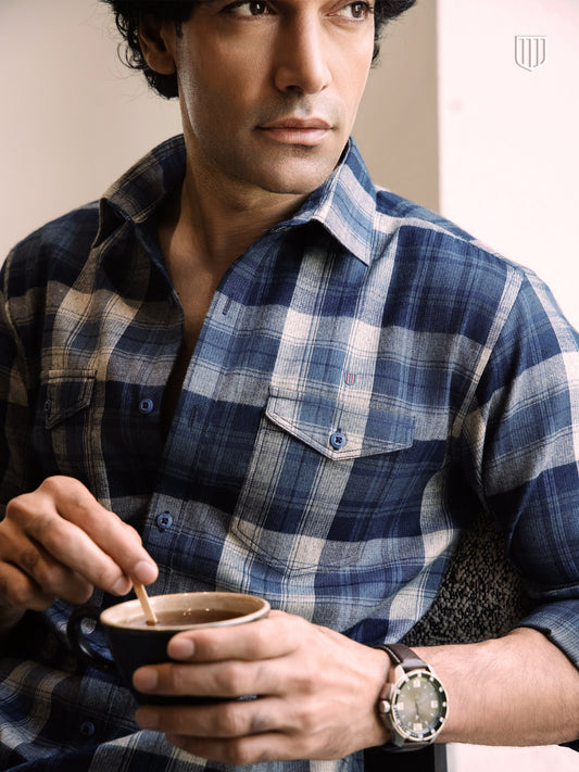 Blue Checkered Casual Cotton Shirt