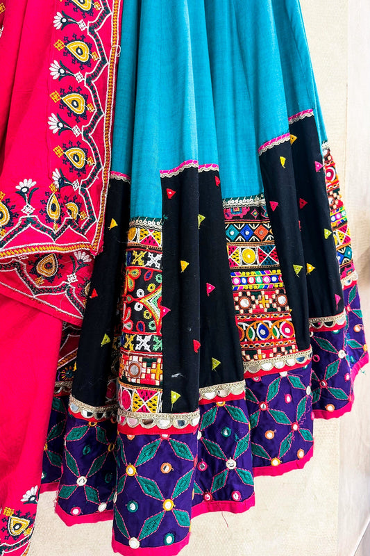 Sea Green Cotton Chaniya Choli with Kachchi Work and Shell Work