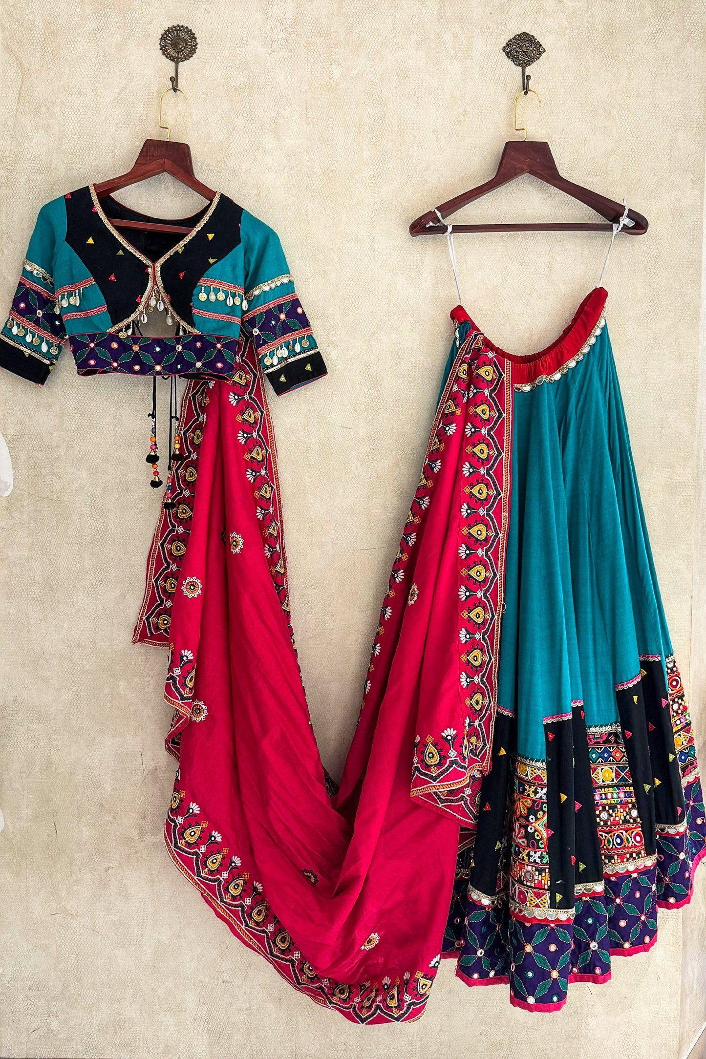 Sea Green Cotton Chaniya Choli with Kachchi Work and Shell Work
