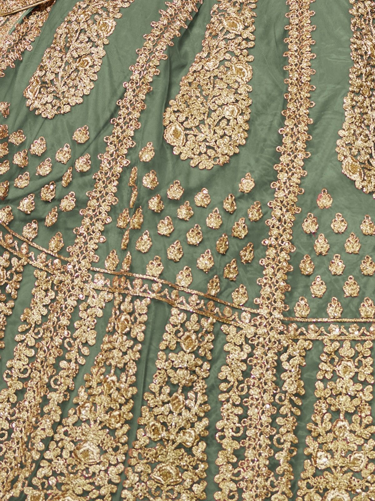 Odette Green Net Embroidered Semi-Stitched lehenga For Women