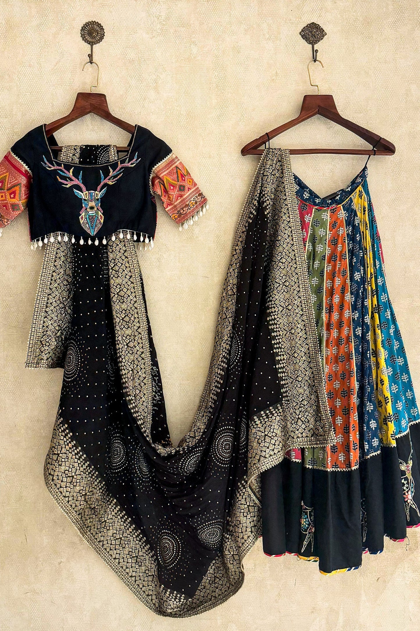 Multi Colored Cotton Printed Chaniya Choli with Sequin and Beaded Work