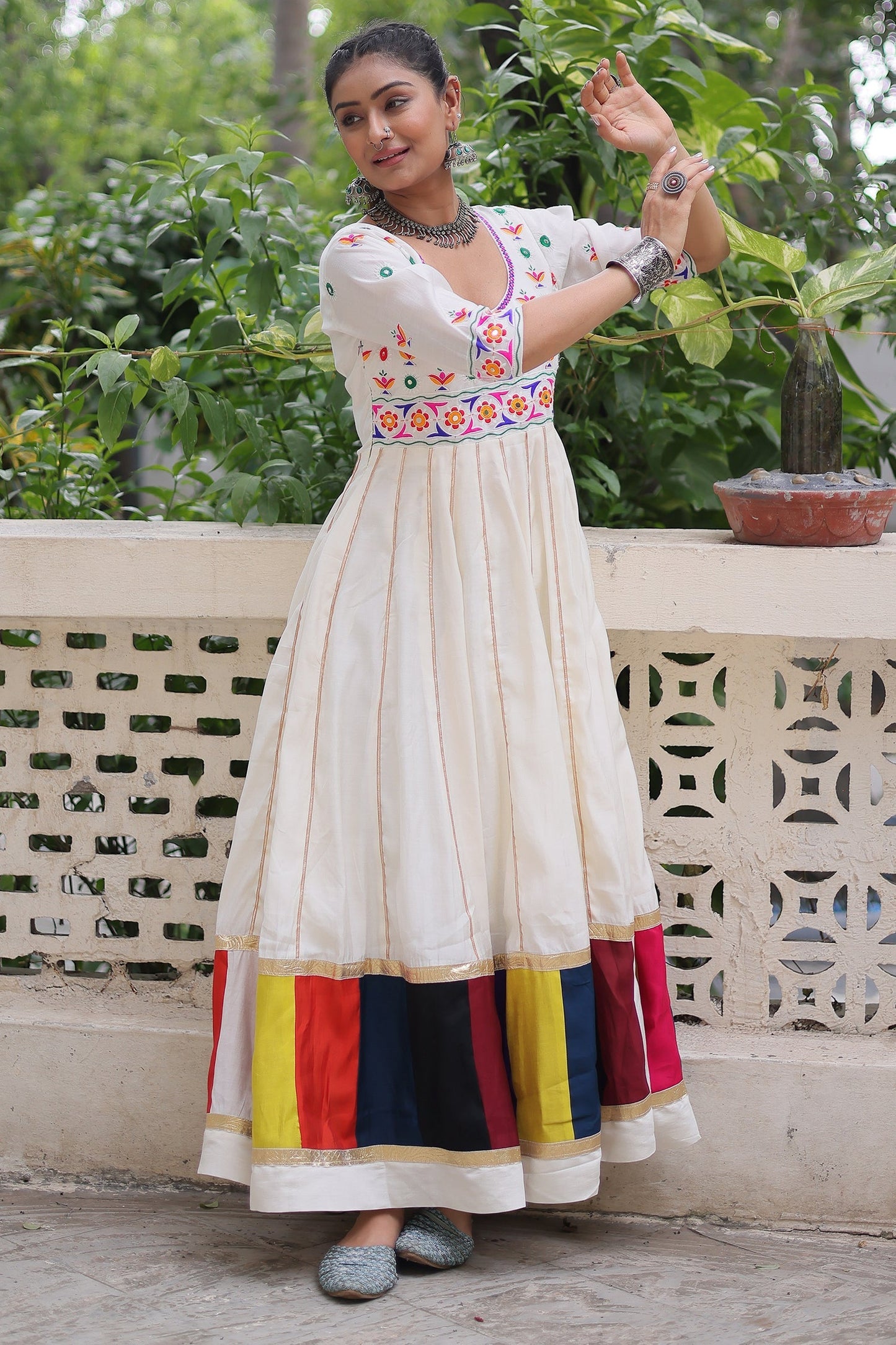 Off White Rayon Kurti with Kachchi Work