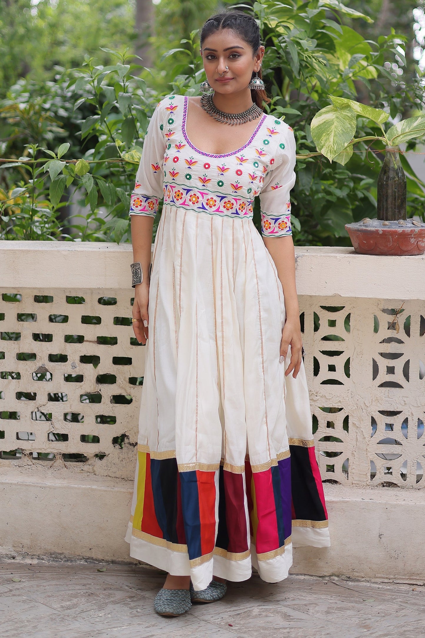 Off White Rayon Kurti with Kachchi Work