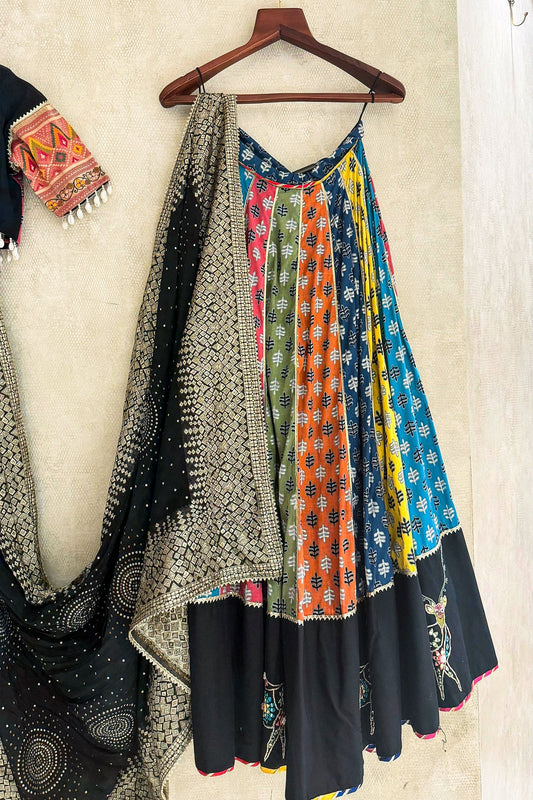 Multi Colored Cotton Printed Chaniya Choli with Sequin and Beaded Work