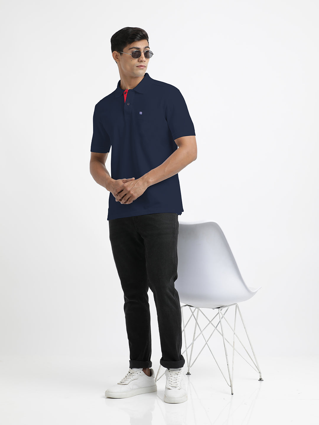 Navy Plain Polo Casual T Shirt