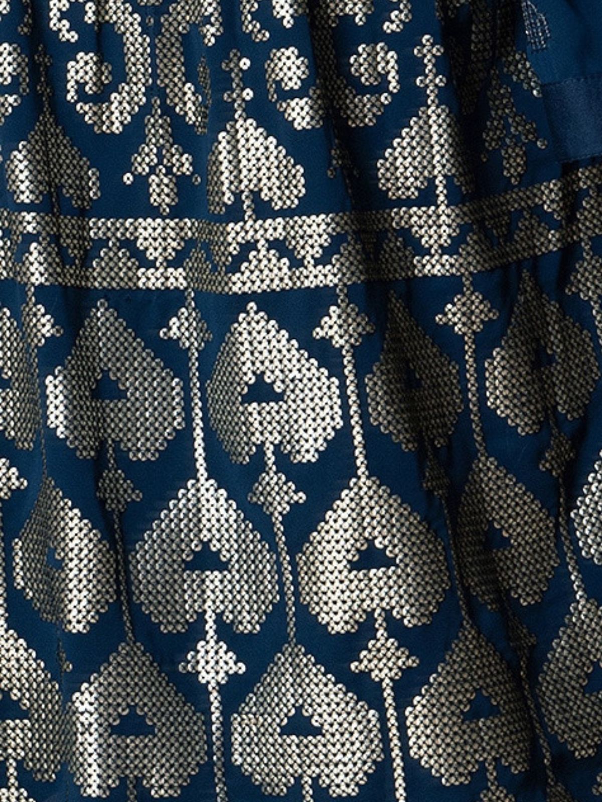 Odette Blue Georgette Embellished Semi-Stitched Lehenga For Women