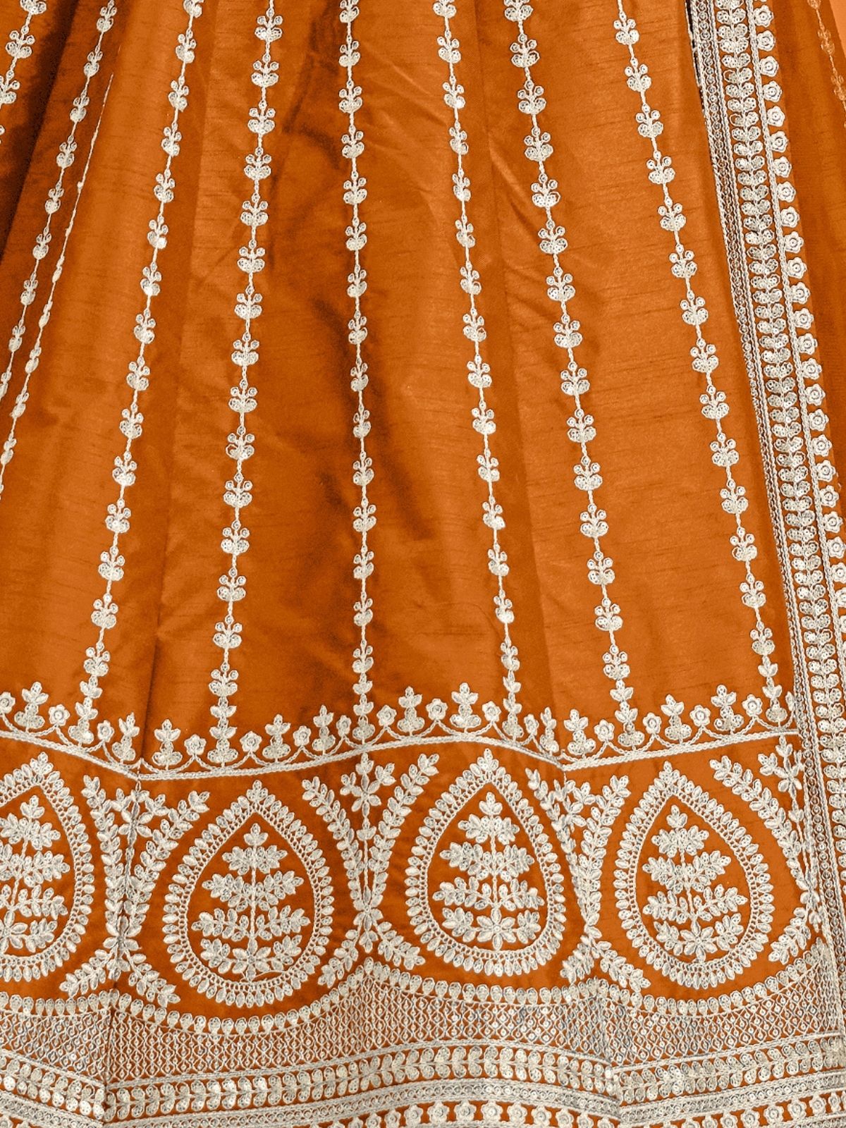 Odette Orange Art Silk Embellished Semi-Stitched lehenga For Women