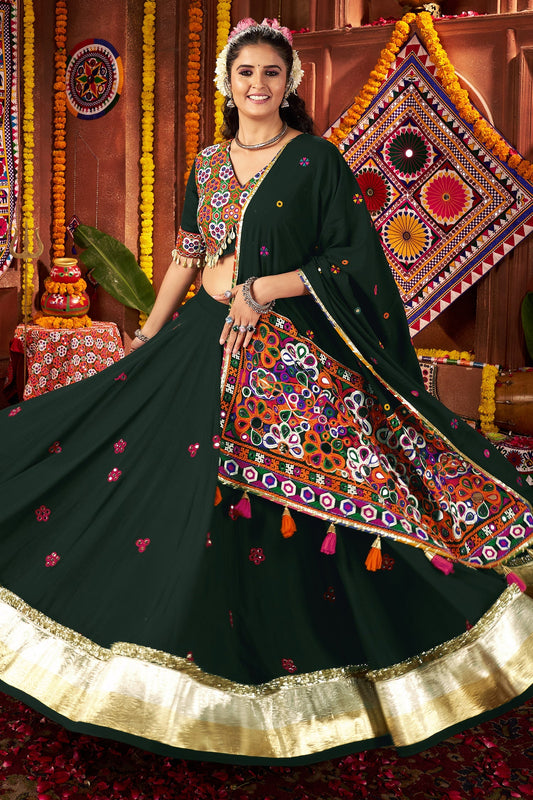 Green Viscose Cotton Chaniya Choli with Kachchi Worked Dupatta
