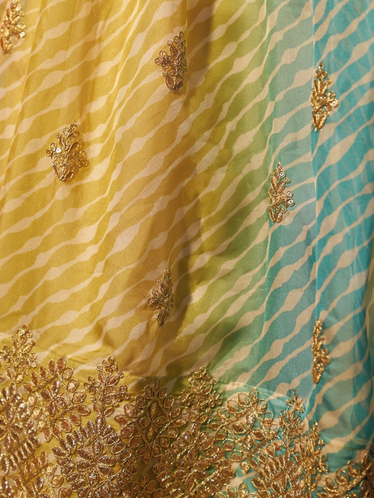 Odette Multicolor Organza Embroidered Semi-Stitched Lehenga For Women