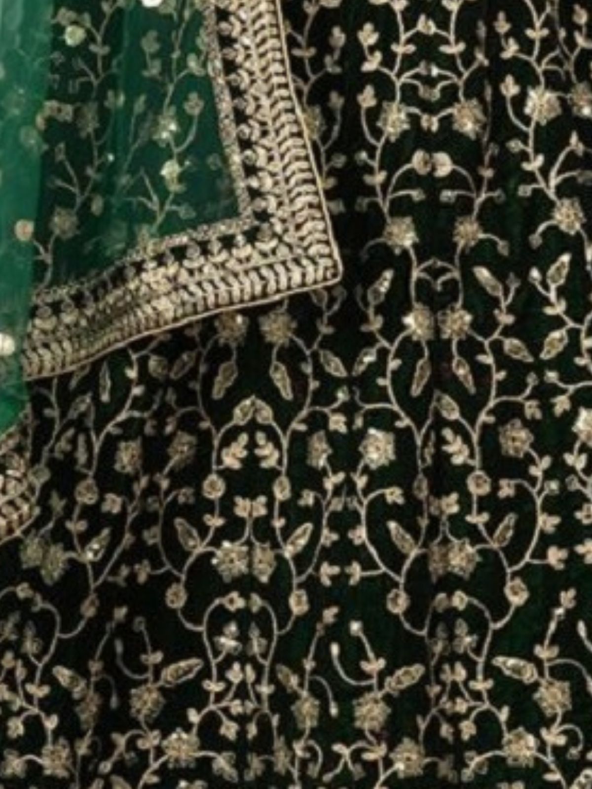 Odette Green Velvet Embroidered Semi-Stitched Lehenga For Women