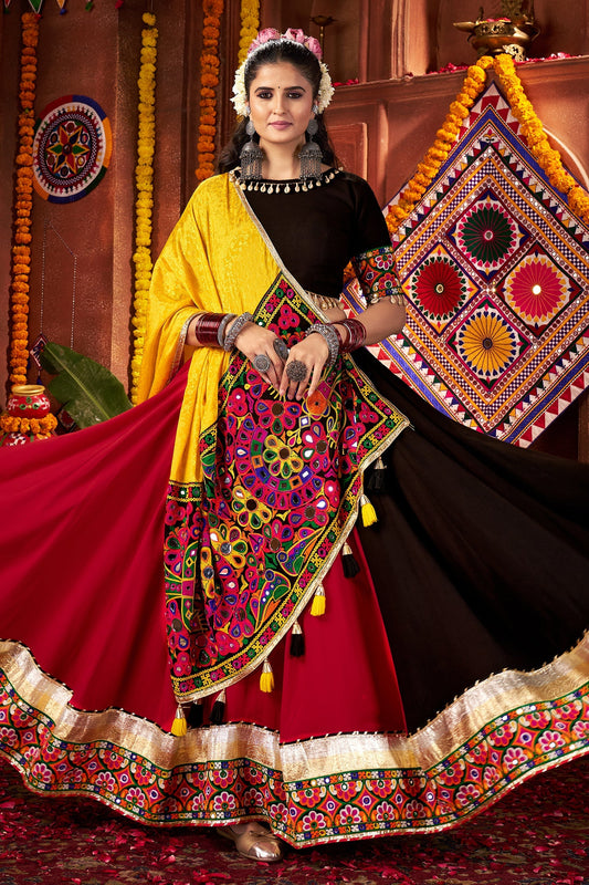 Multi Colored Viscose Cotton Kachchi Embroidered Chaniya Choli