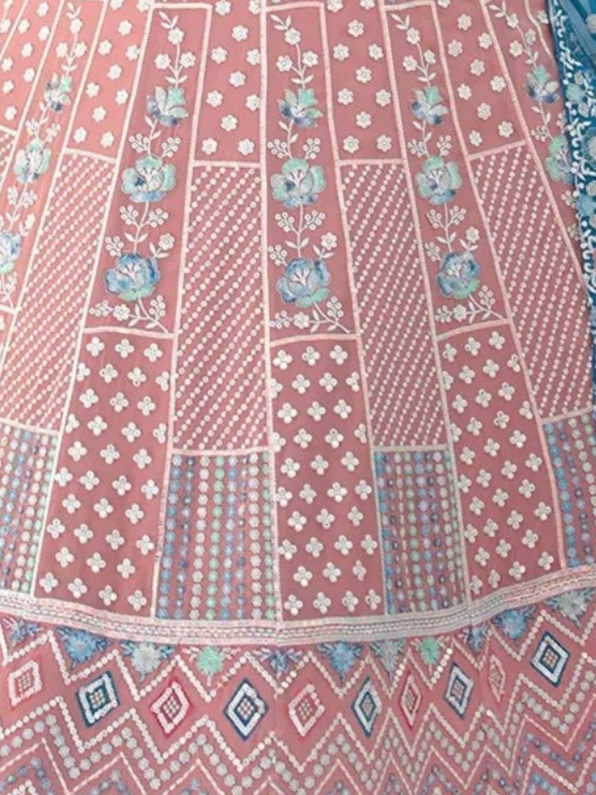 Odette Peach Georgette Embellished Semi-Stitched lehenga For Women