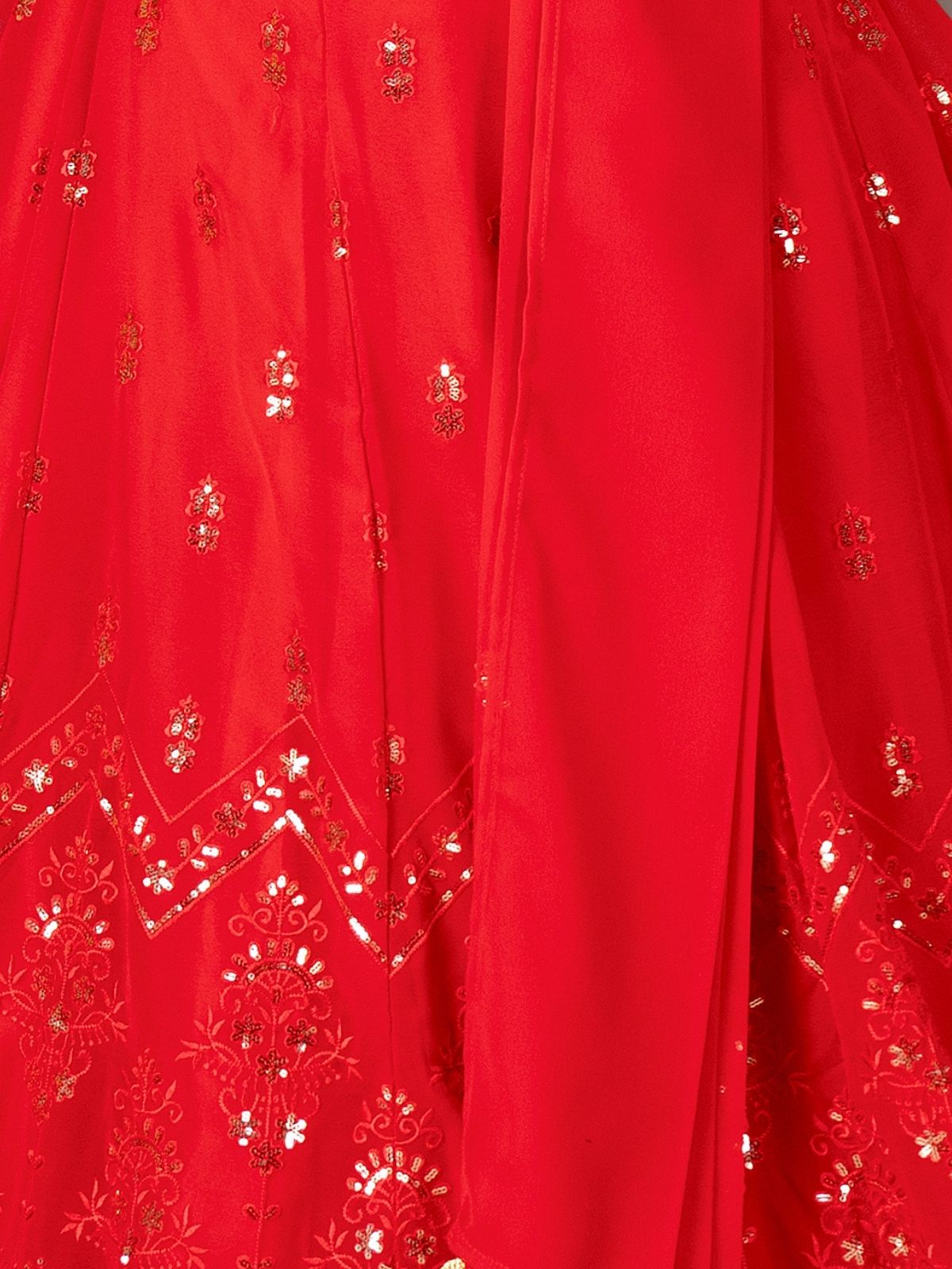 Odette Red Georgette Embroidered Semi-Stitched lehenga For Women