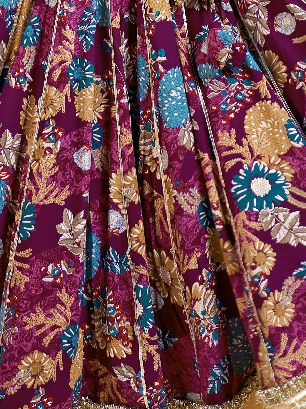 Odette Purple Cotton Blend Embroidered Semi-Stitched Lehenga For Women