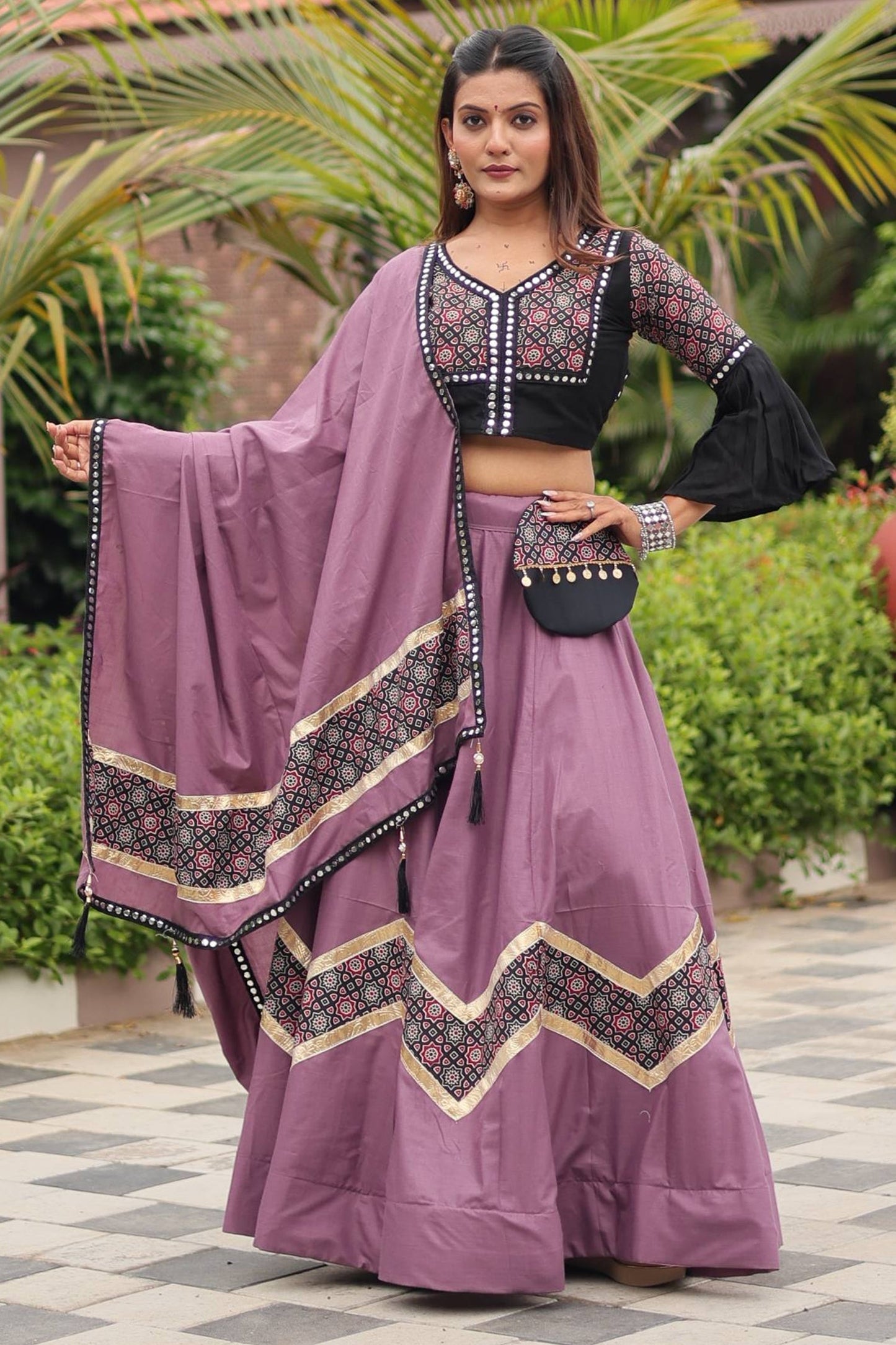Purple Cotton Printed Chaniya Choli