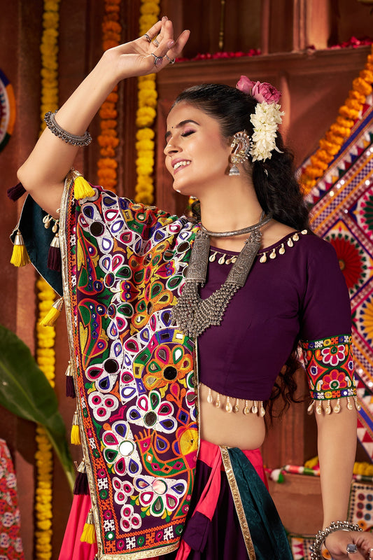 Multi Colored Viscose Cotton Kachchi Embroidered Chaniya Choli