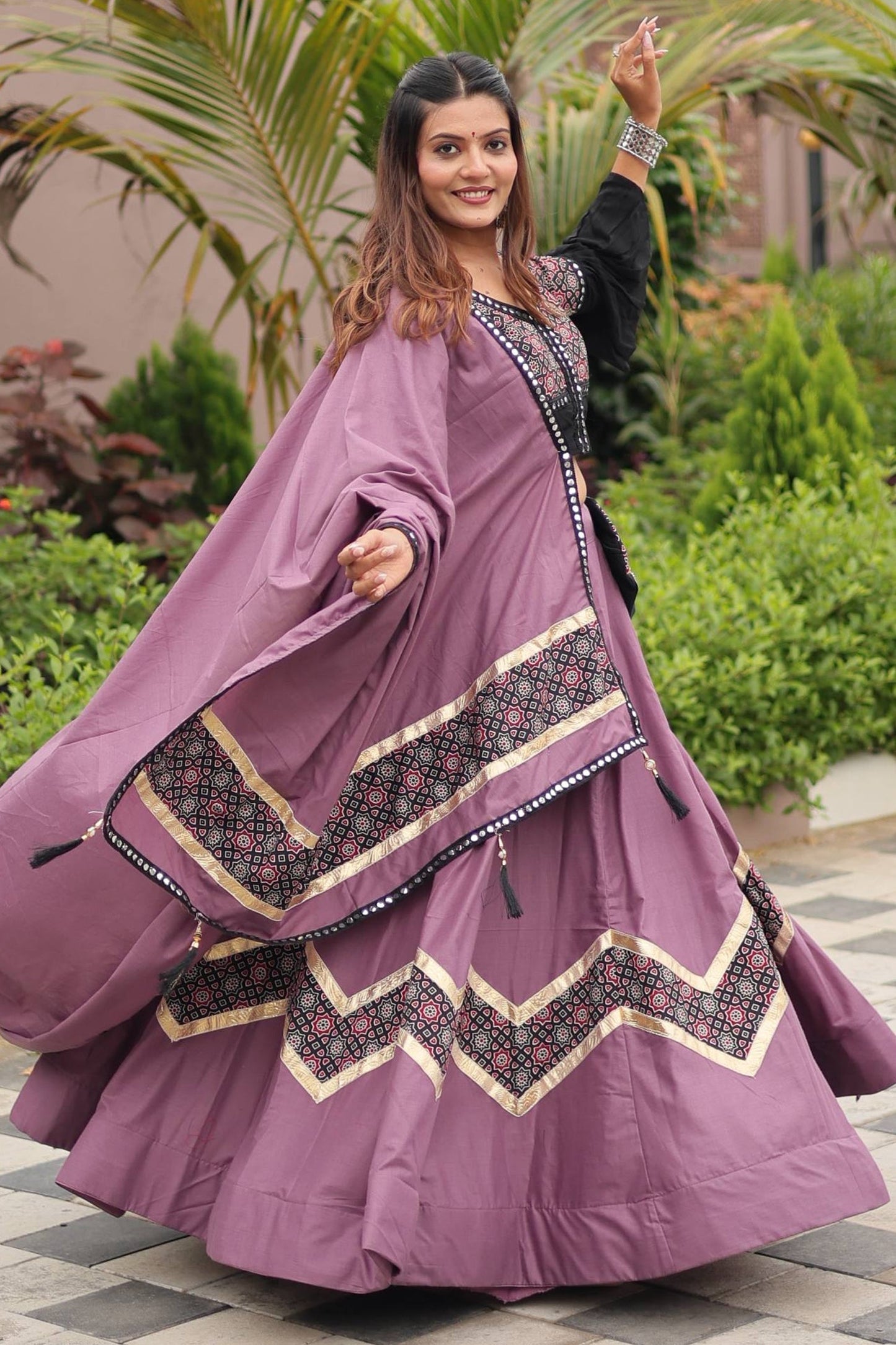 Purple Cotton Printed Chaniya Choli