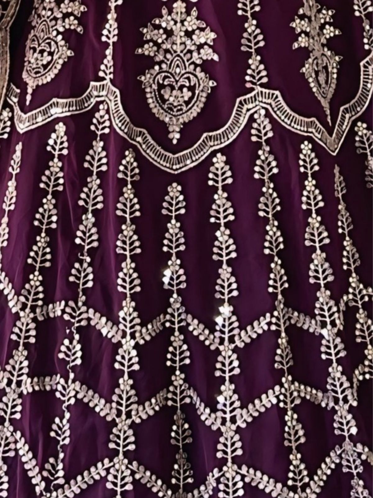 Odette Dark Purple Georgette Embroidered Semi-Stitched lehenga For Women