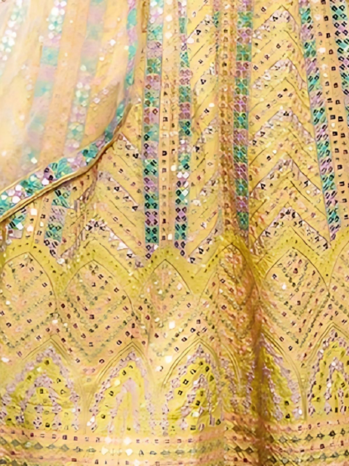 Odette Yellow Dola Silk Embellished Semi-Stitched Lehenga For Women