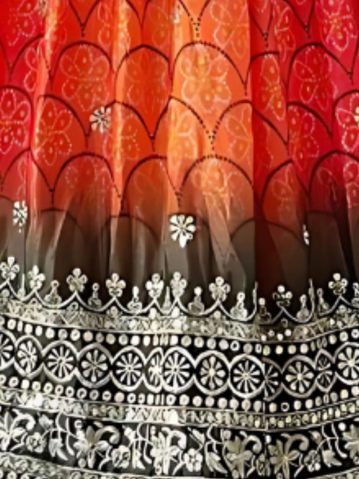 Odette Pink And Orange Silk Blend Embroidered Semi-Stitched lehenga For Women