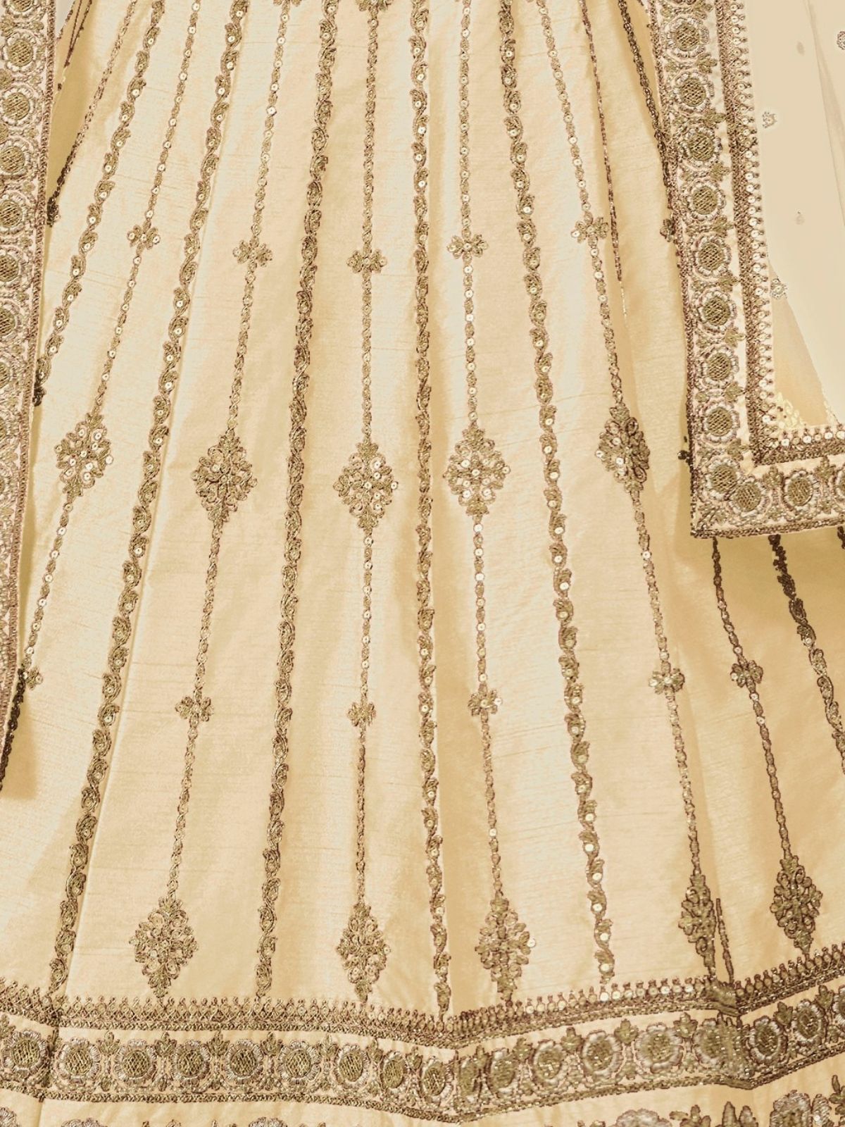 Odette Cream Art Silk Embroidered Semi-Stitched lehenga For Women