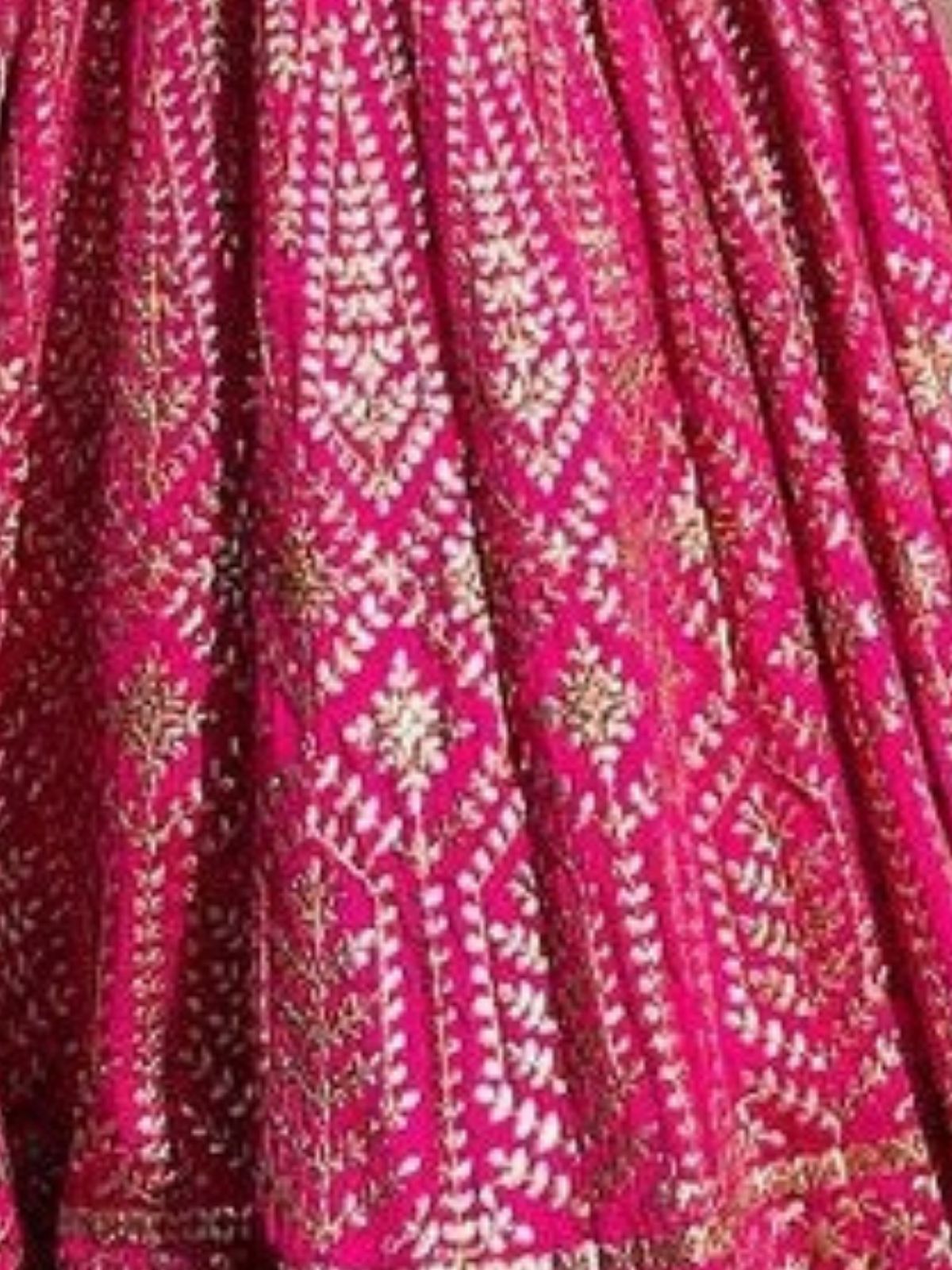 Odette Pink Silk Blend Embellished Semi-Stitched Lehenga For Women