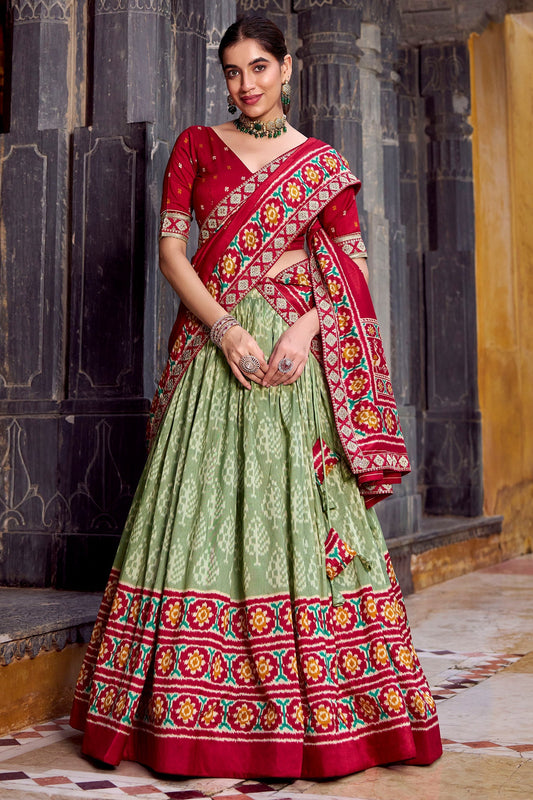 Sea Green Tussar Silk Printed Lehenga Choli