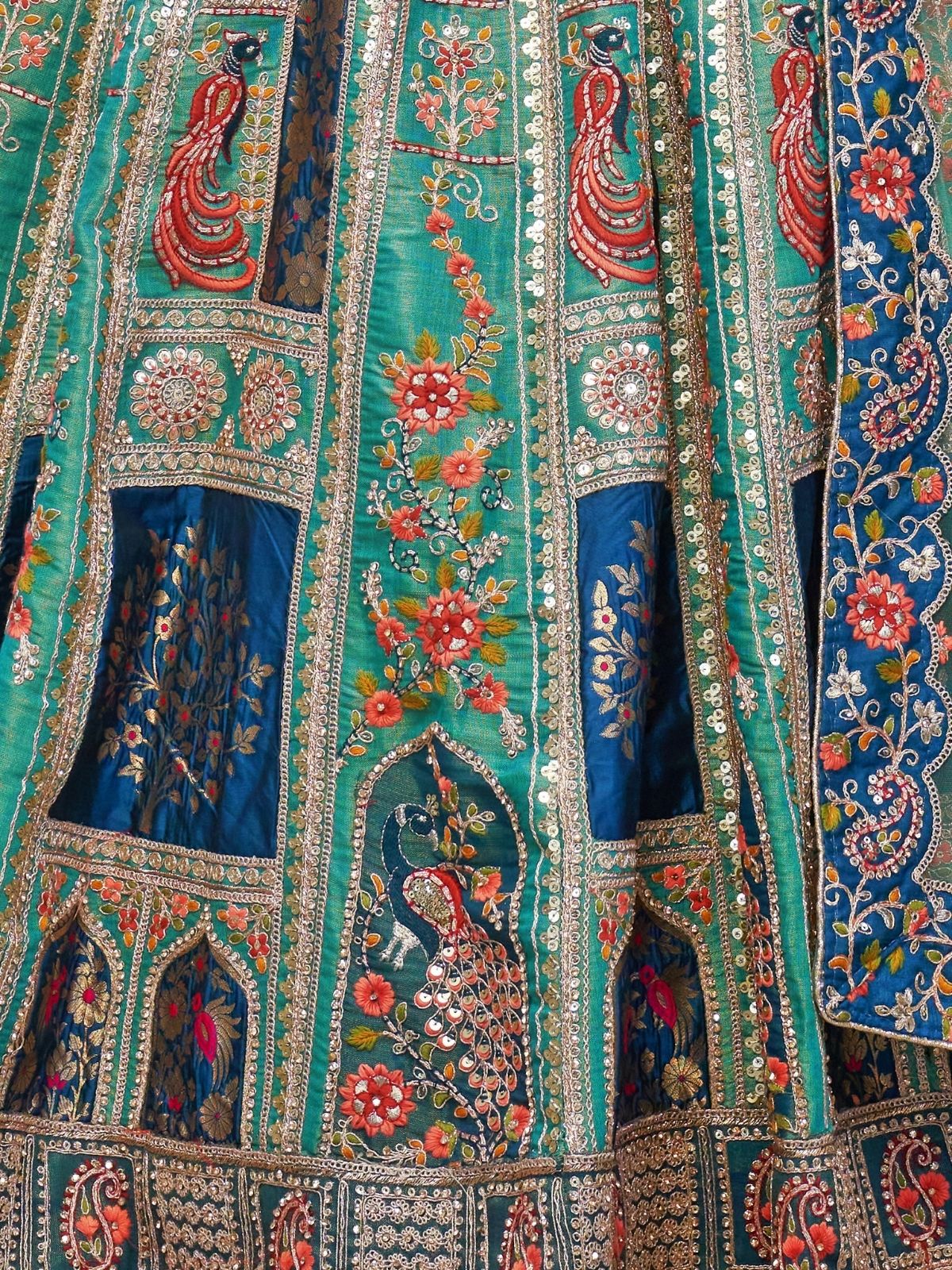 Odette Green Organza Embellished Semi-Stitched Lehenga With Unstitched Blouse For Women