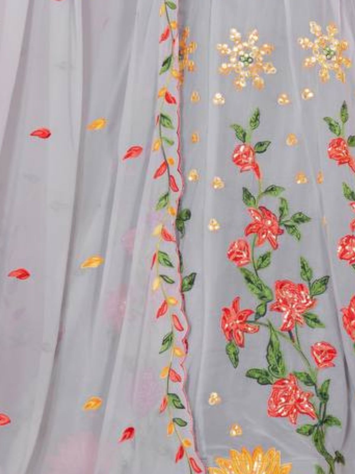 Odette Grey Georgette Embroidered Semi-Stitched lehenga For Women