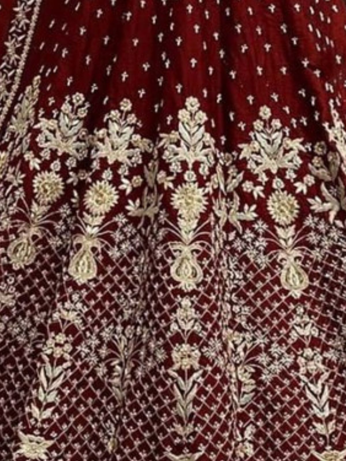 Odette Maroon Silk Blend Embroidered Semi-Stitched Lehenga For Women