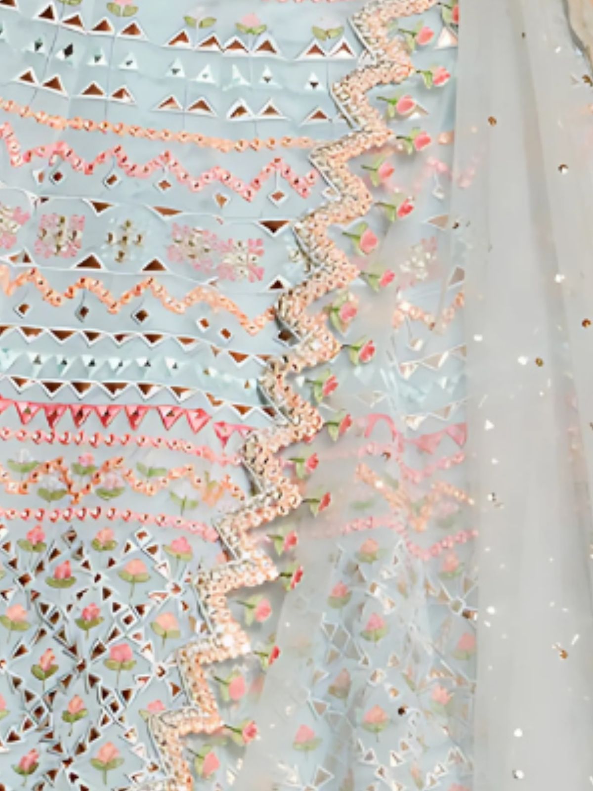 Odette Sky Blue Organza Silk Embroidered Semi-Stitched lehenga For Women