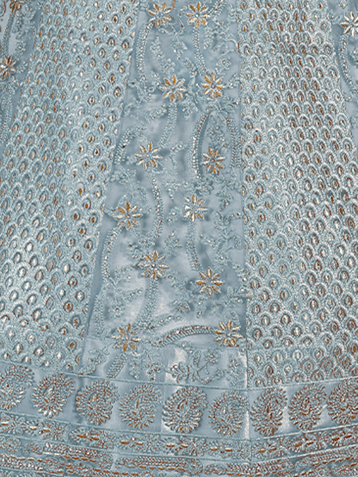 Odette Blue Embroidered Soft Net Semi Stitched Lehenga With Blouse For Women