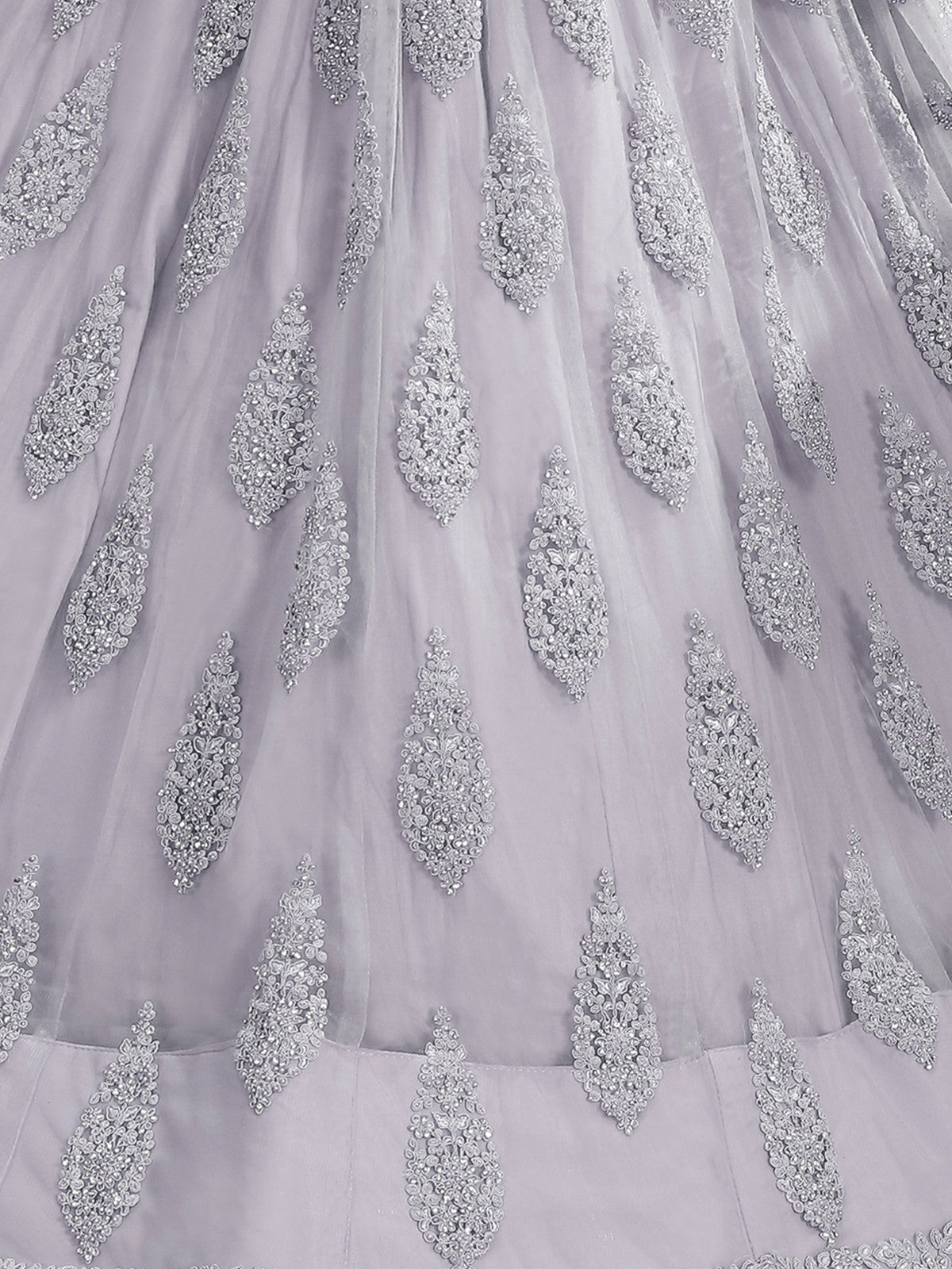 Odette Grey Embroidered Soft Net Semi Stitched Lehenga With Blouse For Women