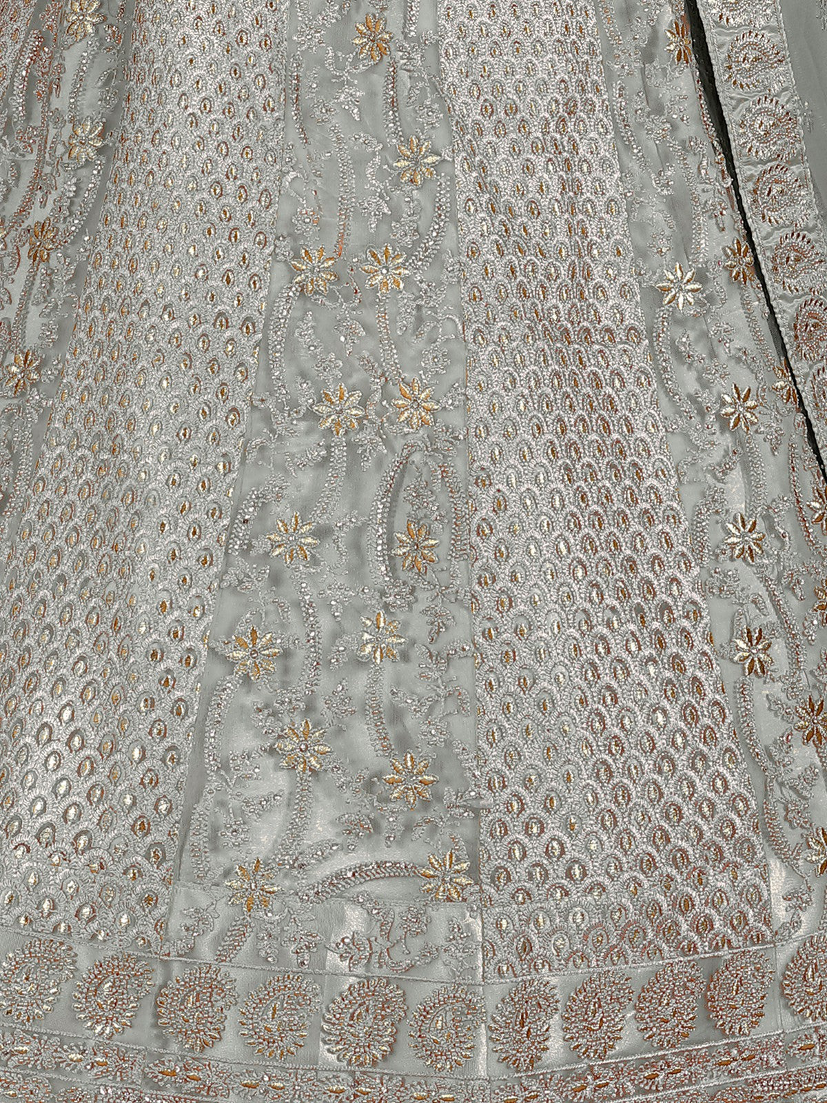 Odette Grey Embroidered Soft Net Semi Stitched Lehenga With Blouse For Women