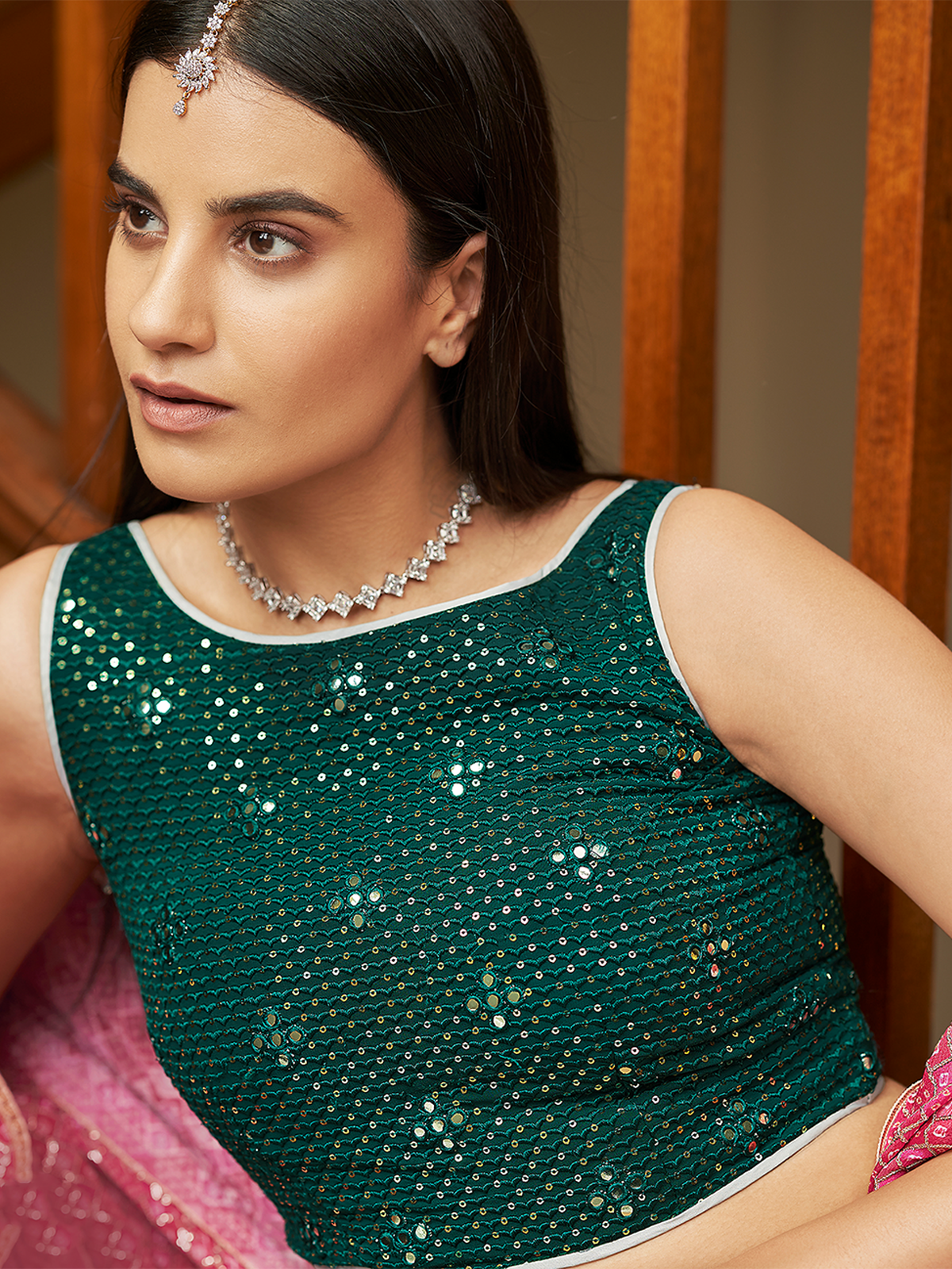 Odette Women White Georgette Semi Stitched Lehenga With Unstitched Blouse