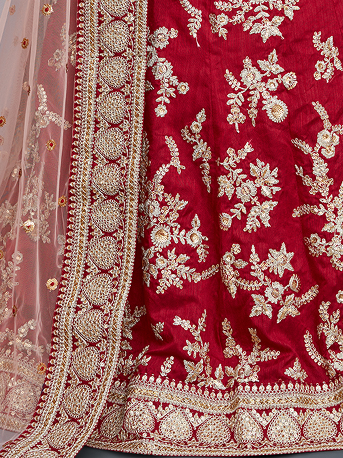 Odette Women Red Embroidered Semi Stitched Lehenga With Unstitched Blouse