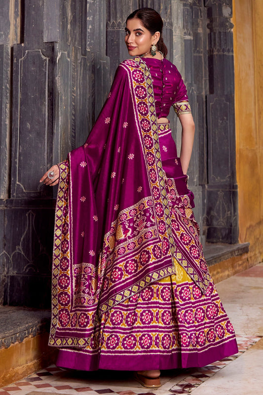 Mustard Tussar Silk Printed Lehenga Choli