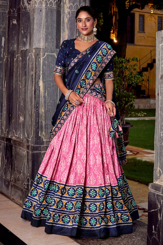 Light Pink Tussar Silk Printed Lehenga Choli
