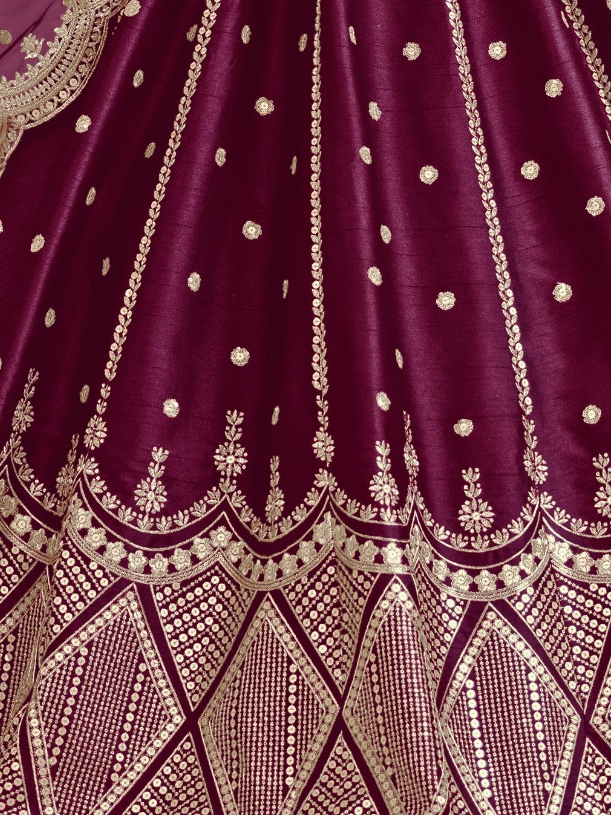 Odette Wine Art Silk Embroidered Semi-Stitched lehenga For Women
